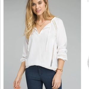 prAna Women's Tacana Peasant Shirt in White Size Large